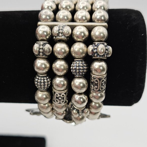 Silver Beaded Bracelet Multistrand Cross Faith Religious Grunge Rock Christian - Picture 6 of 16